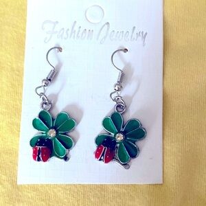 Shamrock Earrings. Four leaf clover and lady bug